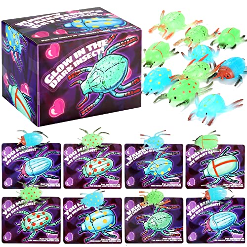 Axbotoy 24 Packs Glowing Bug Toys Valentines Day Gifts Cards for Kids with Valentine Classroom Exchange Party Favors Valentines Day Gifts for Boys Girls Toddlers