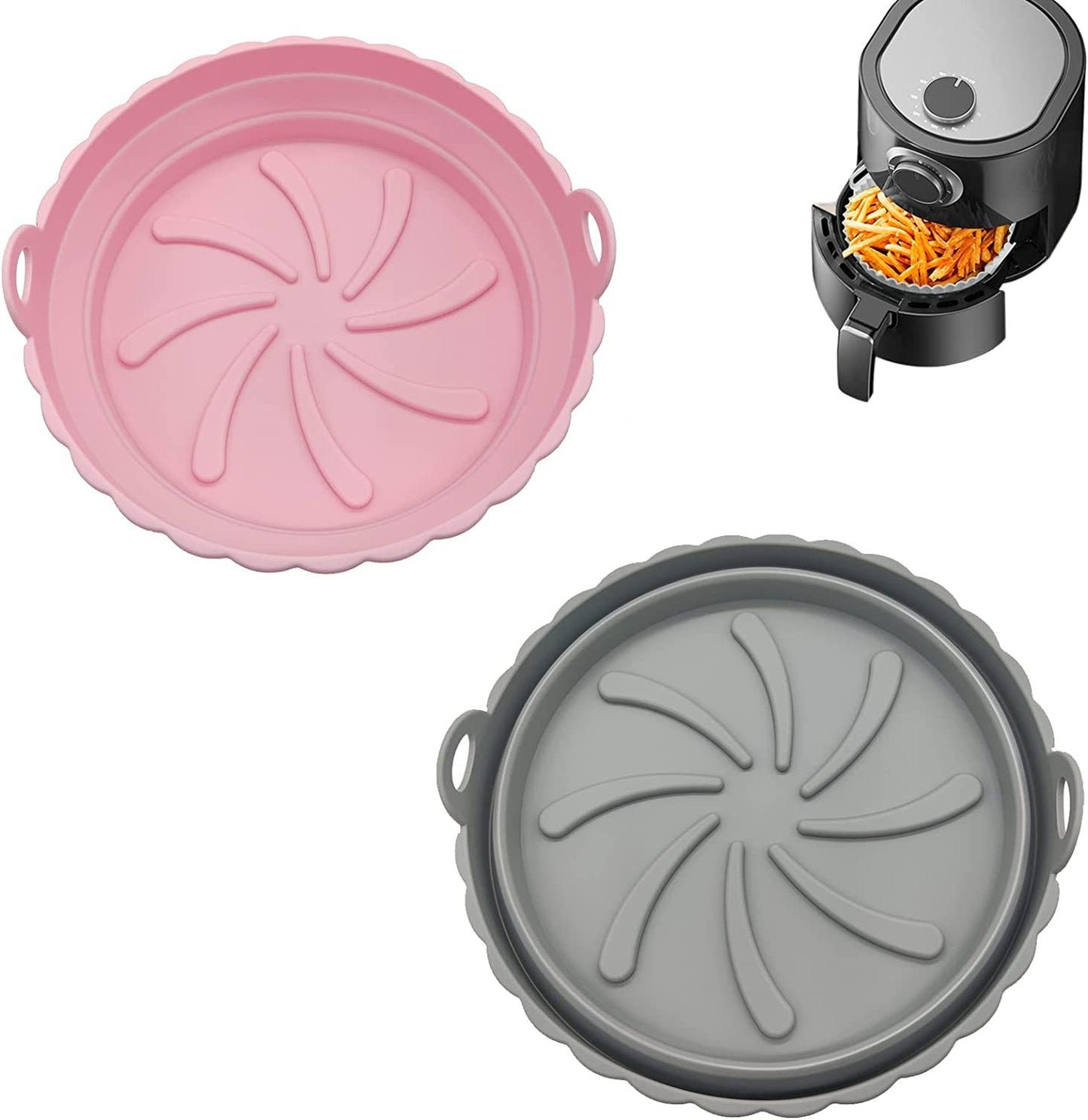 2pk Gray/Pink Reusable Foldable Non-Stick Silicone Air Fryer Liners