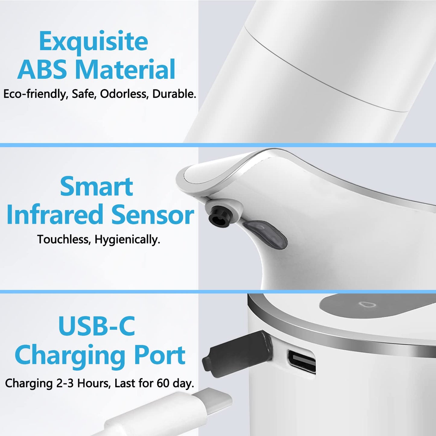 USB-C Rechargeable 15.37oz/450mL Automatic Motion Sensor Liquid Soap Dispenser