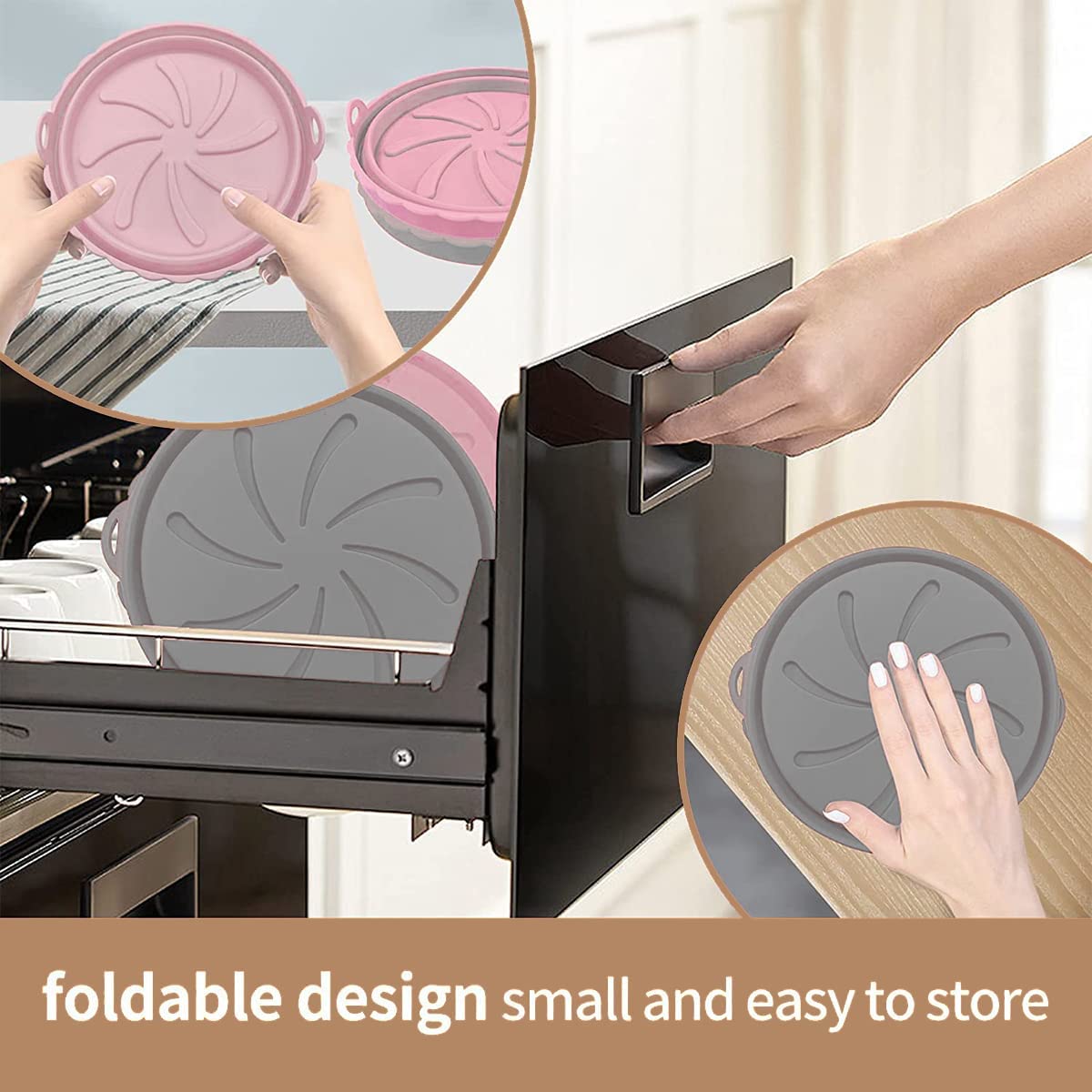2pk Gray/Pink Reusable Foldable Non-Stick Silicone Air Fryer Liners