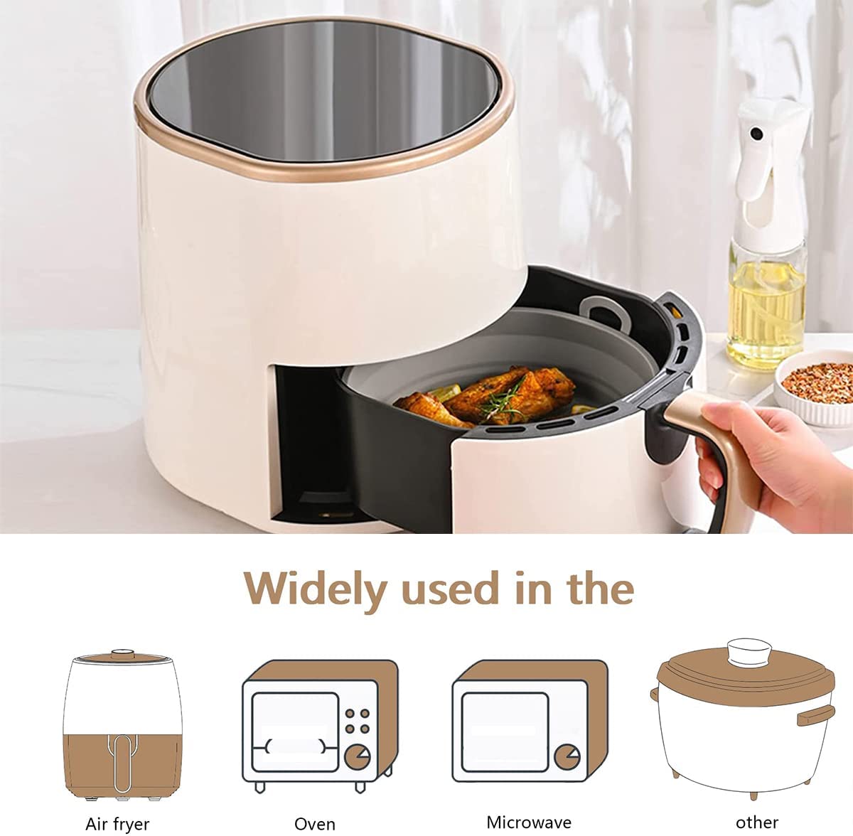 2pk Gray/Pink Reusable Foldable Non-Stick Silicone Air Fryer Liners