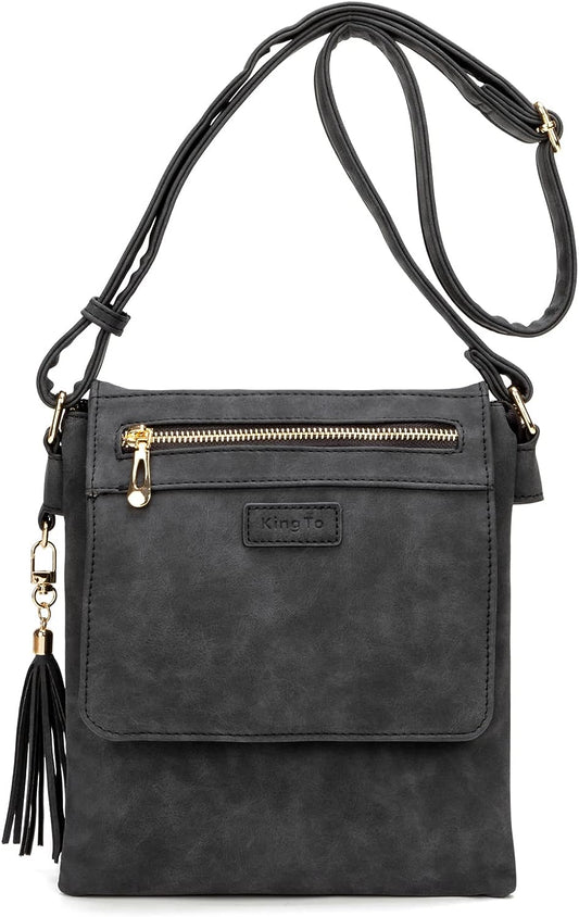 10.2"H x 0.7"W x 8.6"L Black Leather Crossbody Bag/Shoulder Bag/Purse/Handbag