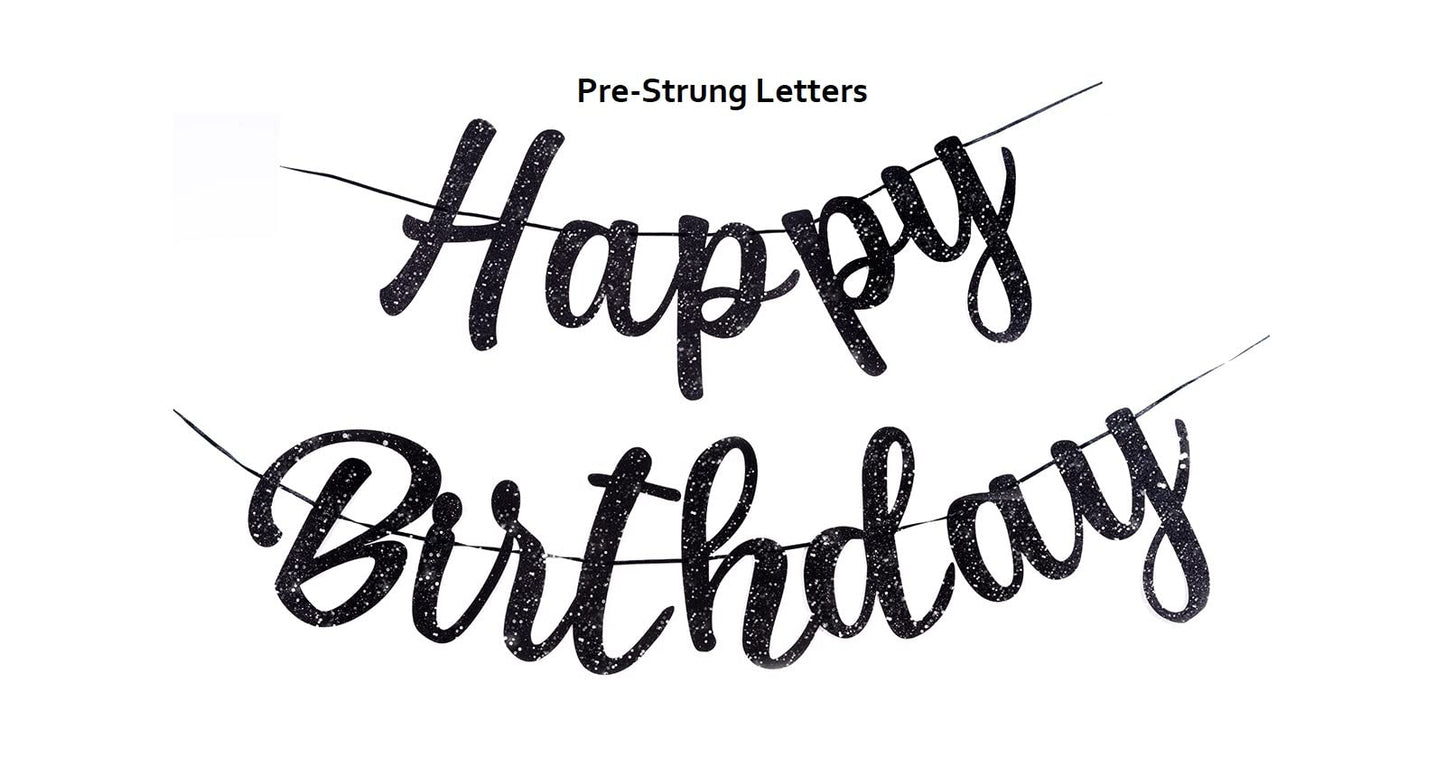Black Happy Birthday Banner with Lights - Ideal Glow Decor for Both Men & Women