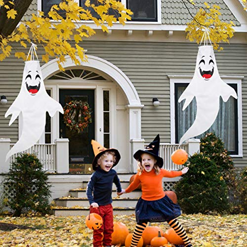 STOBOK 2 Pack Halloween Ghost Windsock Flag, 48.8 inch Halloween Outdoor Hanging Wind Socks Decoration for Front Yard Patio Lawn Garden,Halloween Party Decor