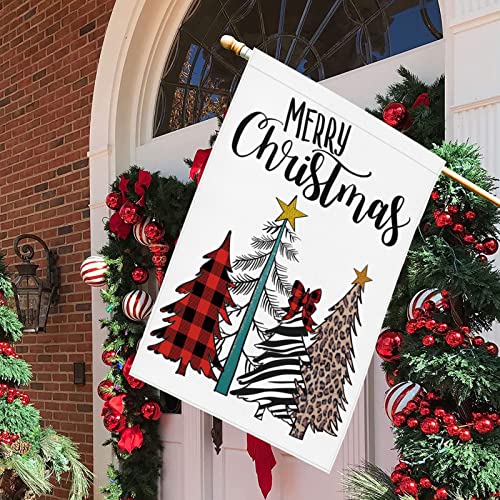 Merry Christmas Tree Garden Flag: Farmhouse Christmas Decorations Outdoor Yard Flag Burlap 12x18 Double Sided Buffalo Check Winter Seasonal Holiday House Decor for Outside Party