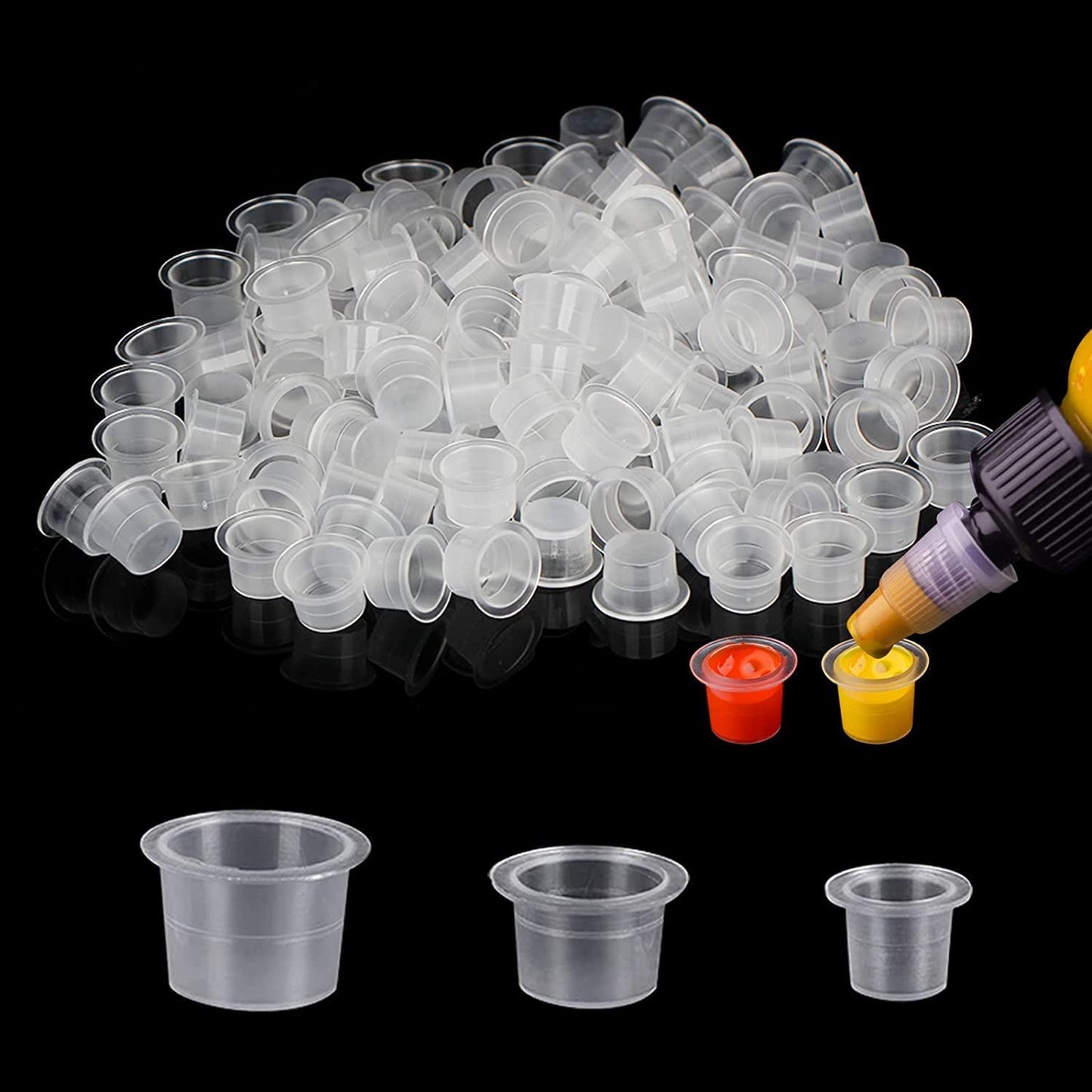 300pcs (100 Small/100 Medium/100 Large) Tattoo Ink Caps/Cups
