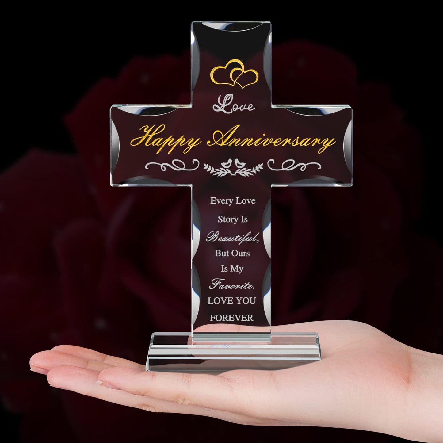7.67"x5.31" "Happy Anniversary" Gift Crystal Cross