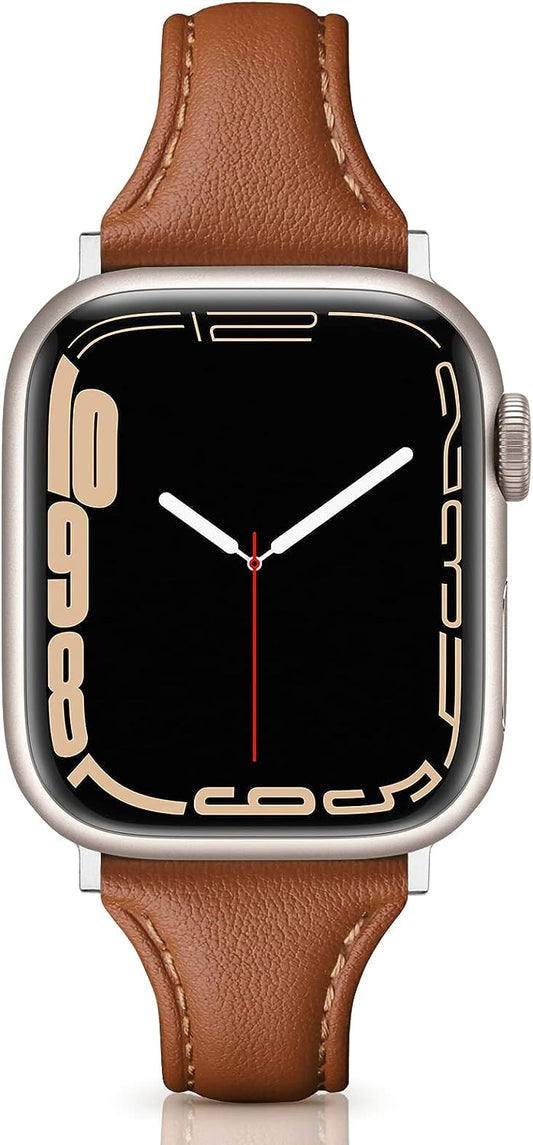 Slim Thin Elegant Genuine Brown Leather Apple Watch Band 38mm/40mm/41mm