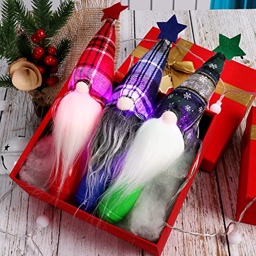 DXZMNCA Christmas Gnome, Hanging Handmade Plush Lights Nordic Swedish Elf Niss Scandinavian Gift for Holiday Party Home Decor Set of 3 (Plaid)