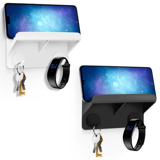 2pk Cell Phone & iPad Holder with Double Layer, Key Hooks for Home & Shower Use
