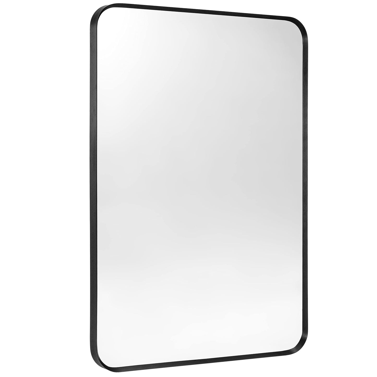20"x30" Black Metal Framed Rounded Corner Rectangular Wall Mount Vanity Mirror