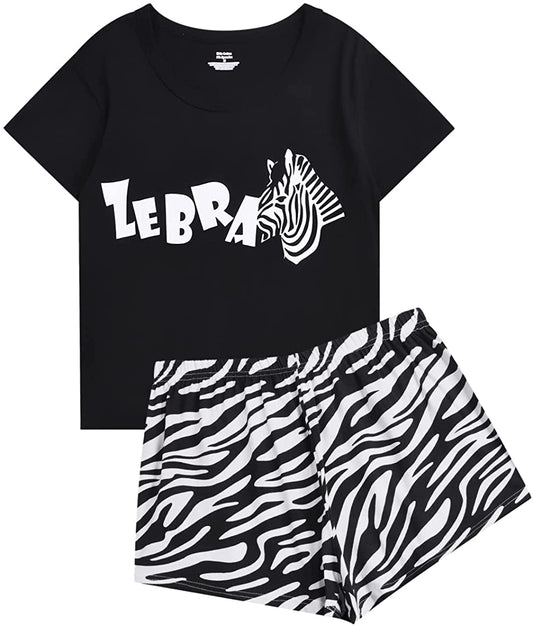 Size XS Zebra T-Shirt & Shorts Pajamas Set
