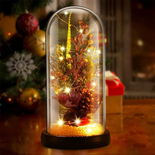 Artificial Tree w/ Colorful LED Light & Glass Dome Cover