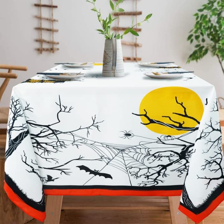 Waterproof 60 x 102 Inch Halloween Tablecloth - Pumpkin and Spider Web Design, Wrinkle Resistant, Washable Table Cover for Indoor & Outdoor Parties
