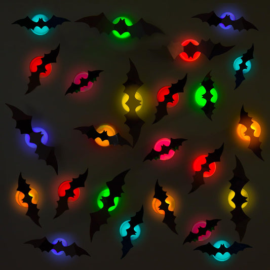 24pk Waterproof PVC Light Up LED 3D Halloween Bat Wall Sticker Decorations