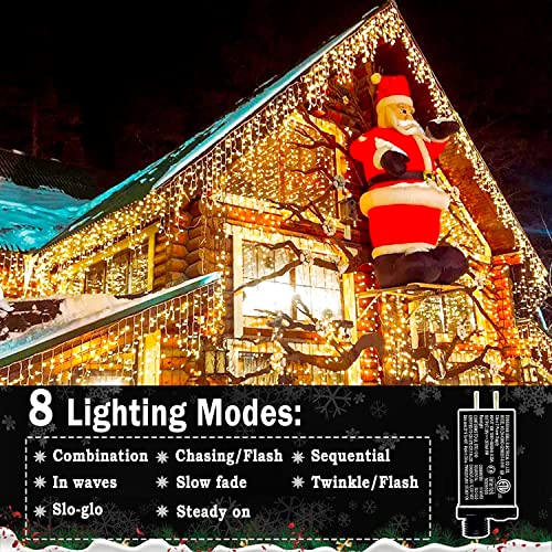 Christmas Lights Outdoor Decorations 400 LED 33ft 8 Modes Curtain Fairy String Light with 75 Drops, Clear Wire LED String Light Indoor Decor for Wedding Party Holiday Christmas Decorations Warm White