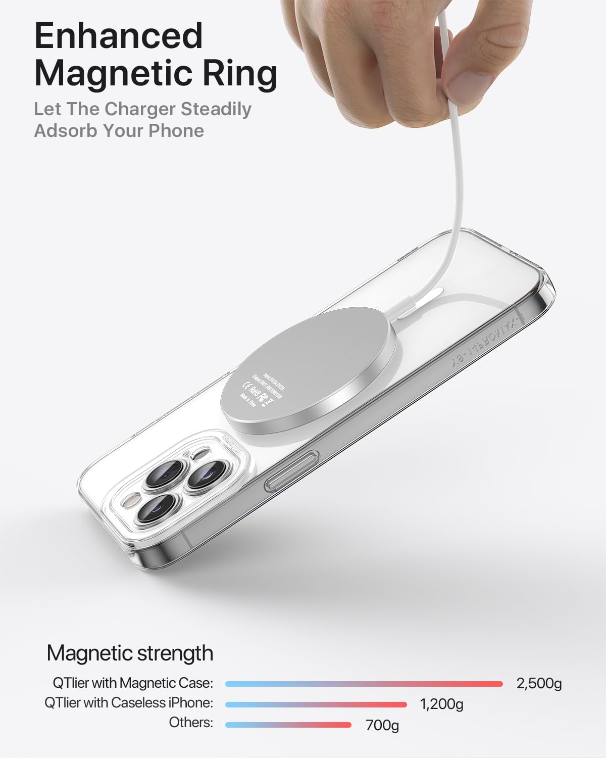 White Magnetic Wireless Charger for iPhone 15/14/13/12 & AirPods Pro/3/2 - 15W Fast Charging with MagSafe Alignment Technology, USB-C, Qi-Certified