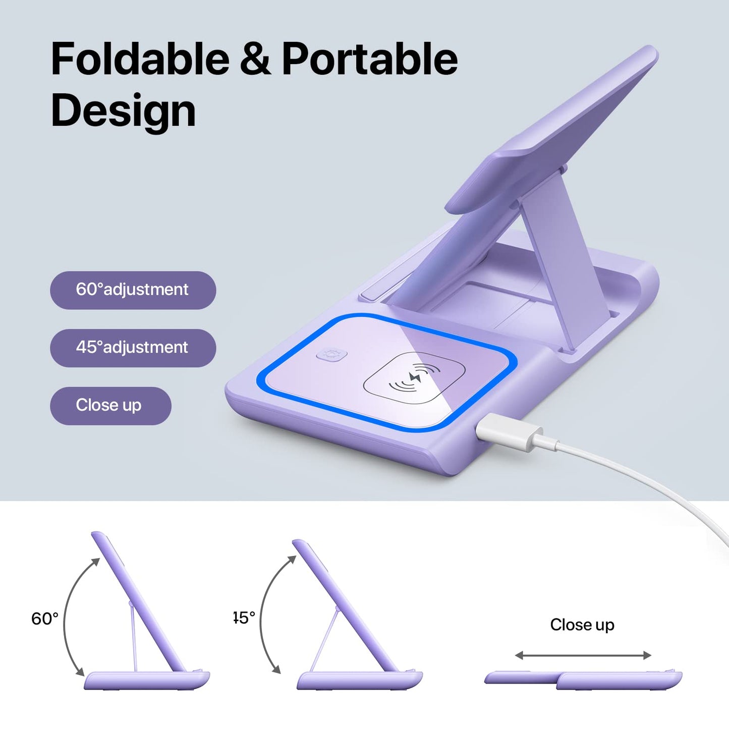3-in-1 Wireless Charging Station for iPhone, Apple Watch & Airpods (Purple)