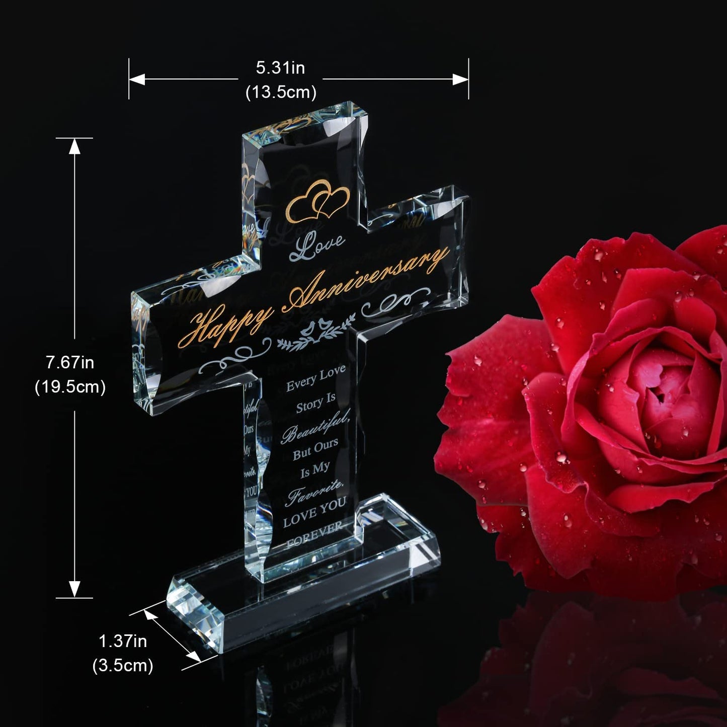 7.67"x5.31" "Happy Anniversary" Gift Crystal Cross