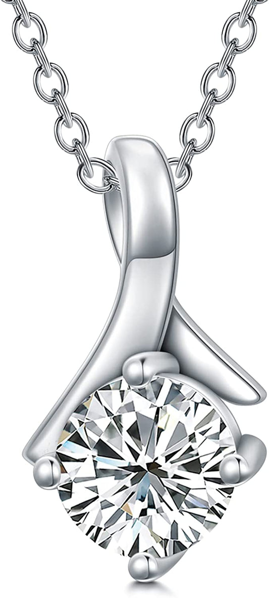 925 Sterling Silver 1 CT 6.5mm Round Brilliant Cut Solitaire Moissanite Necklace