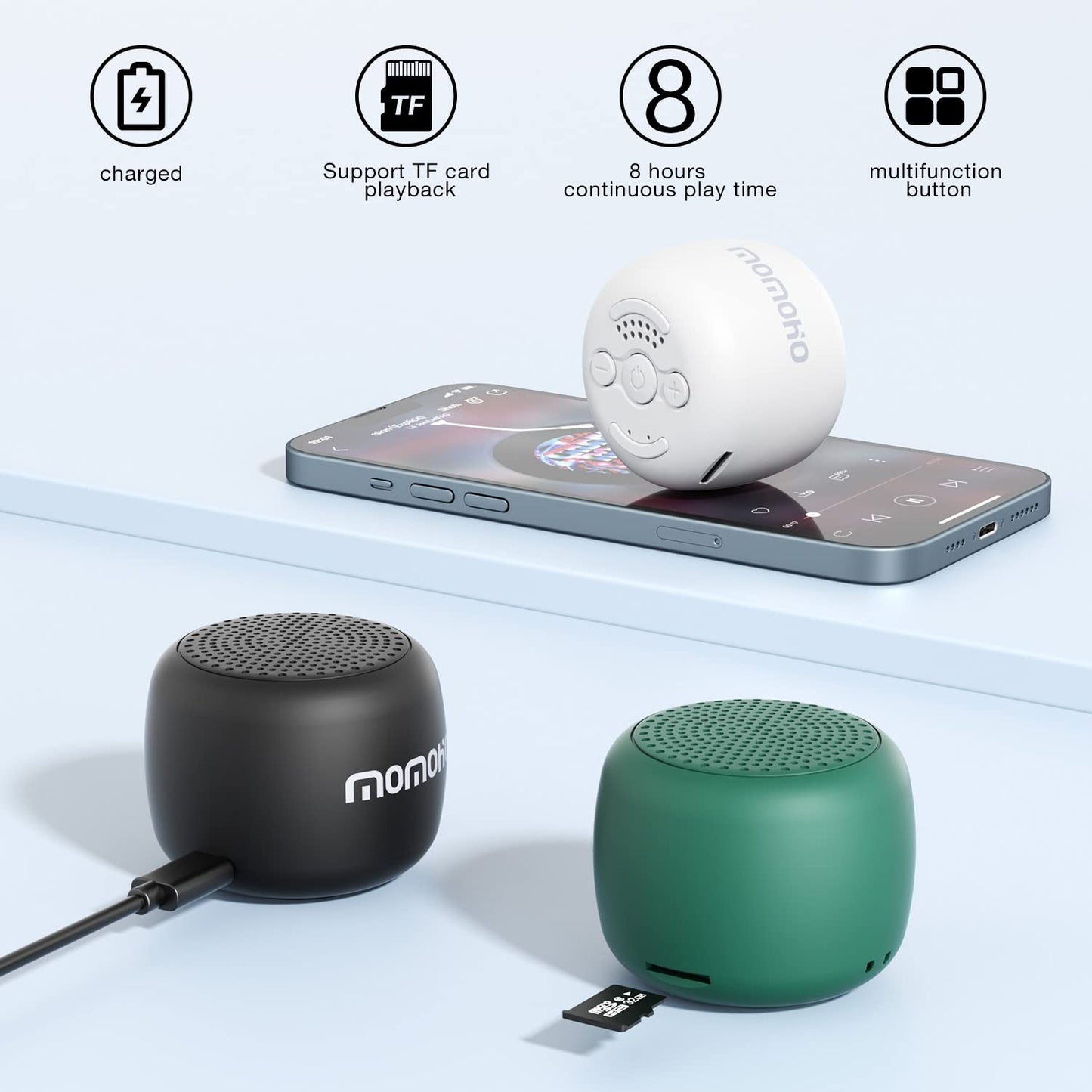 Compact Bluetooth 5.0 Speaker with HD Sound, TWS Pairing & Built-in Mic (Blue)