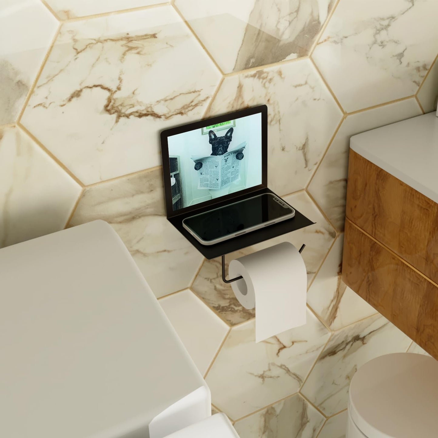 Versatile Toilet Paper Holder with Shelf - Rustproof Stainless Steel, Easy Installation, Ideal for Bathrooms