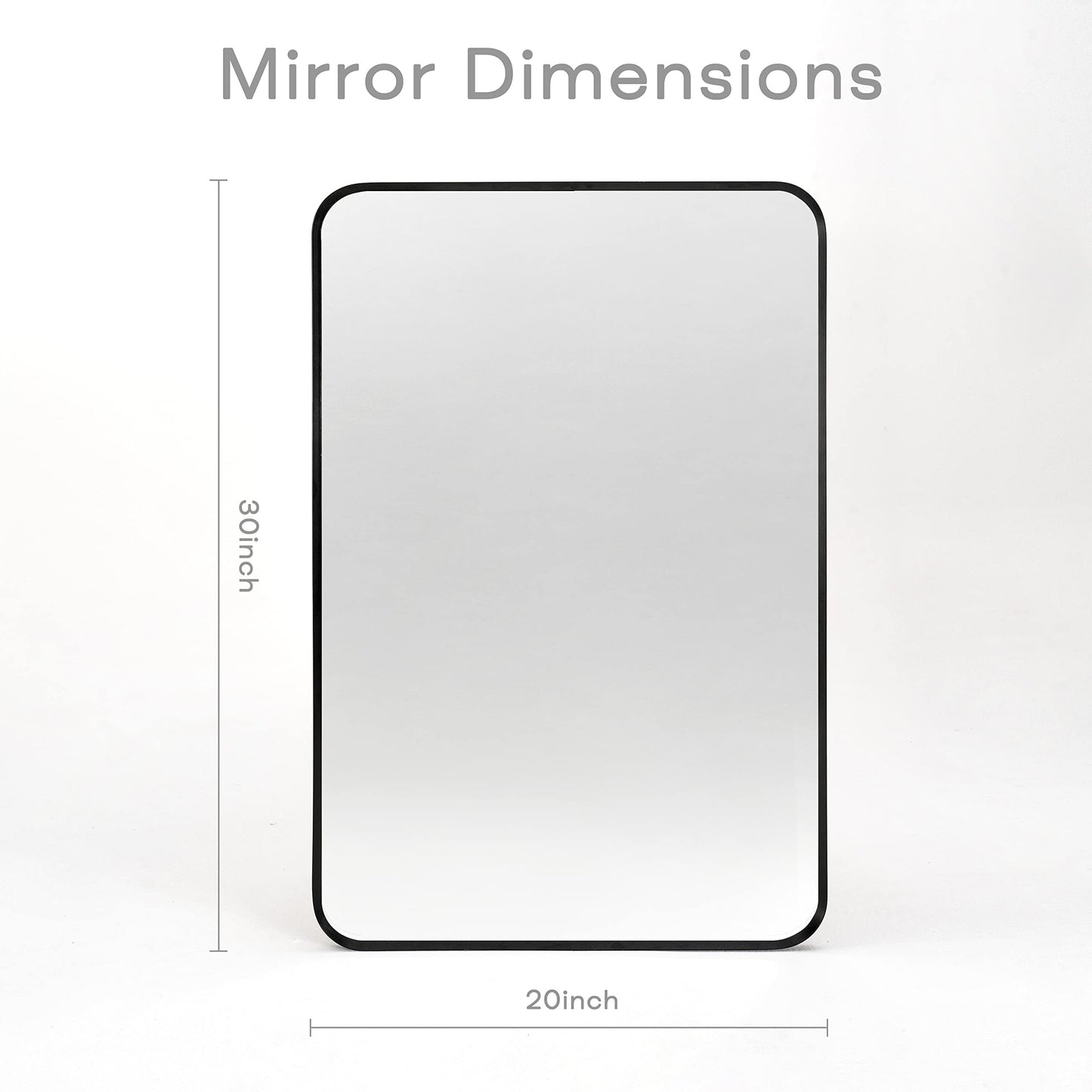 20"x30" Black Metal Framed Rounded Corner Rectangular Wall Mount Vanity Mirror