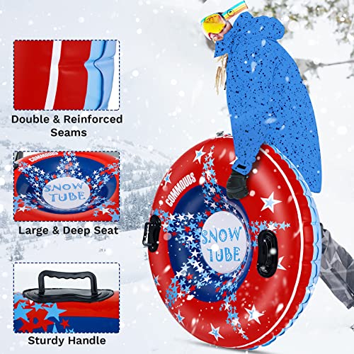 COMMOUDS Snow Tube, 47 Inch Large Inflatable Snow Sled with Handles, Double-Layer Thickened Heavy Duty Snow Sledding Tube for Kids Adults Winter Outdoor Snow Activity Skiing Sledding