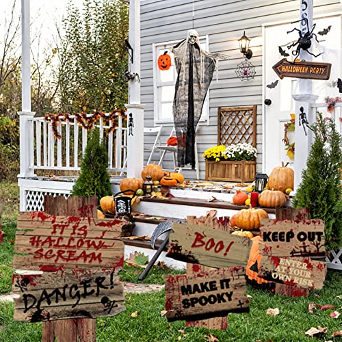 Halloween Decorations Outdoor Yard Signs 6 Pack, 2022 Newest Large Size 17"×12" Halloween Signs with Stakes, Scary Halloween Decoration for Outside Garden, Lawn Yard Party