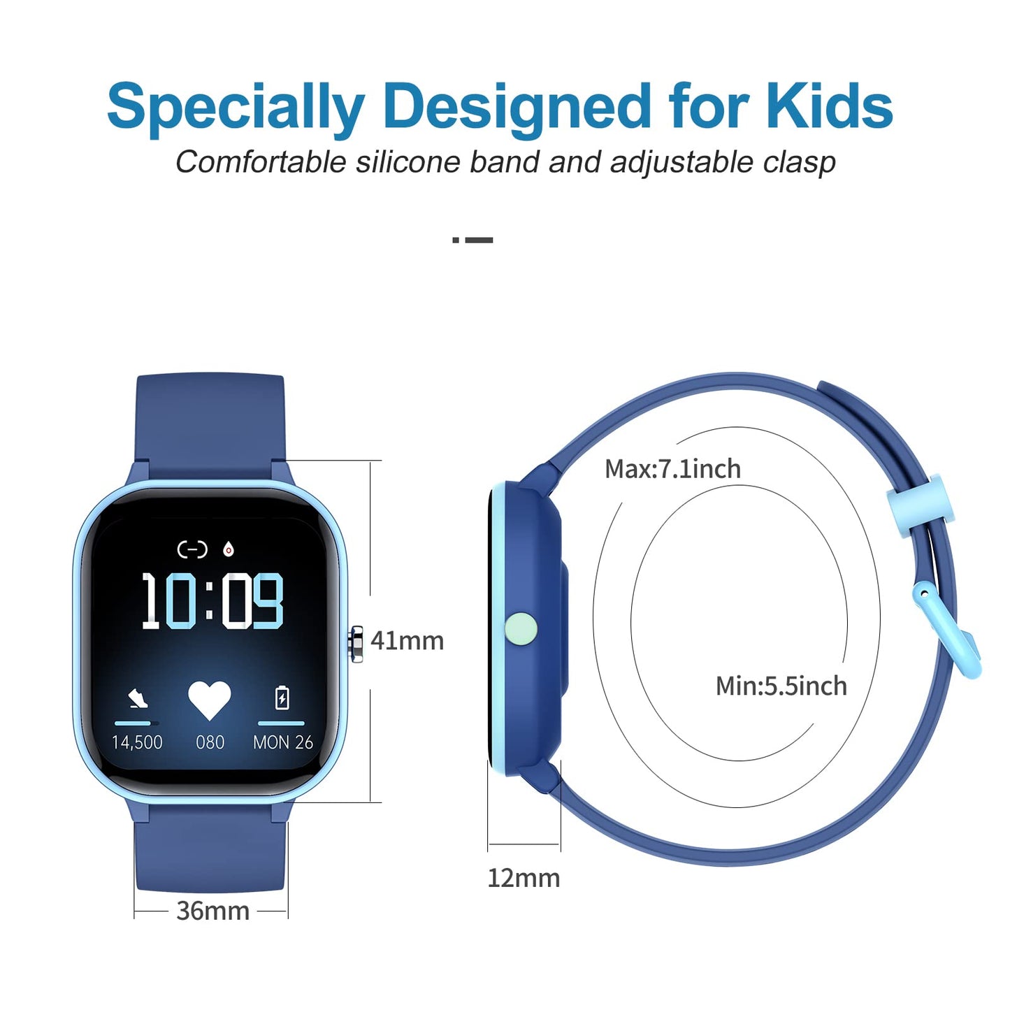 Kids Smart Watch: Fitness Tracker, Pedometer, Heart Rate & Sleep Monitor, DIY Face for Ages 6+ - Perfect for Active Boys, Girls & Teens