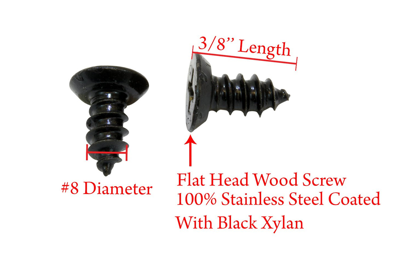 Durable #8 x 3/8'' Black Stainless Steel Flat Head Phillips Wood Screws, 25 Piece Set, Ideal for Saltwater and Freshwater Environments