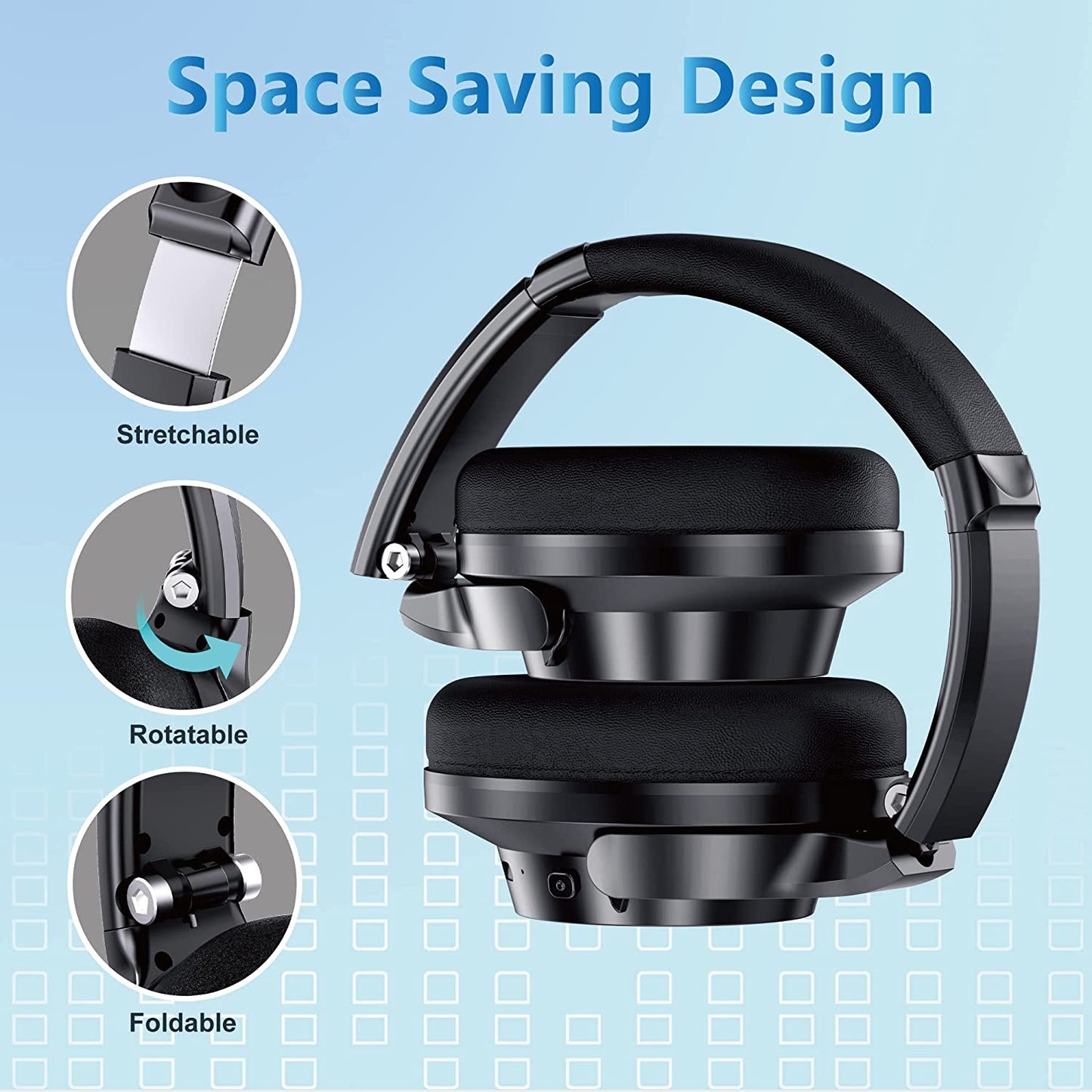 Foldable Over Ear Wireless Bluetooth Headphones w/ Mic/70H Playtime/3 EQ Modes