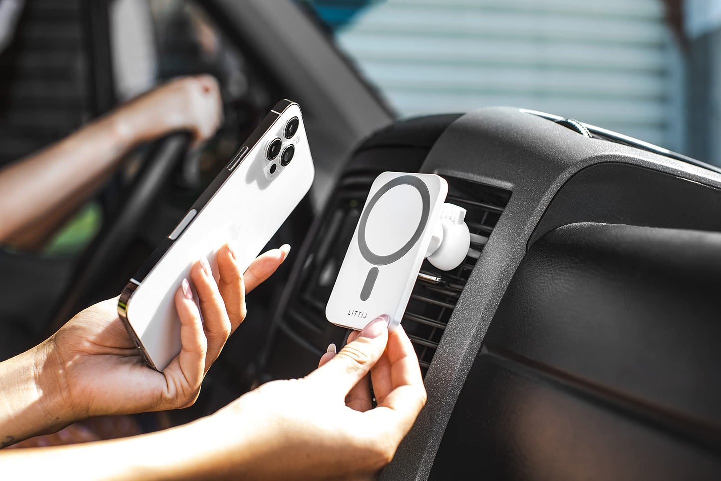 Road Trip Magnetic Wireless Charger for iPhone 12/13 Pro, Max, Mini: Vent Install, Monochromatic Design, Strong Magnet for Secure Travel