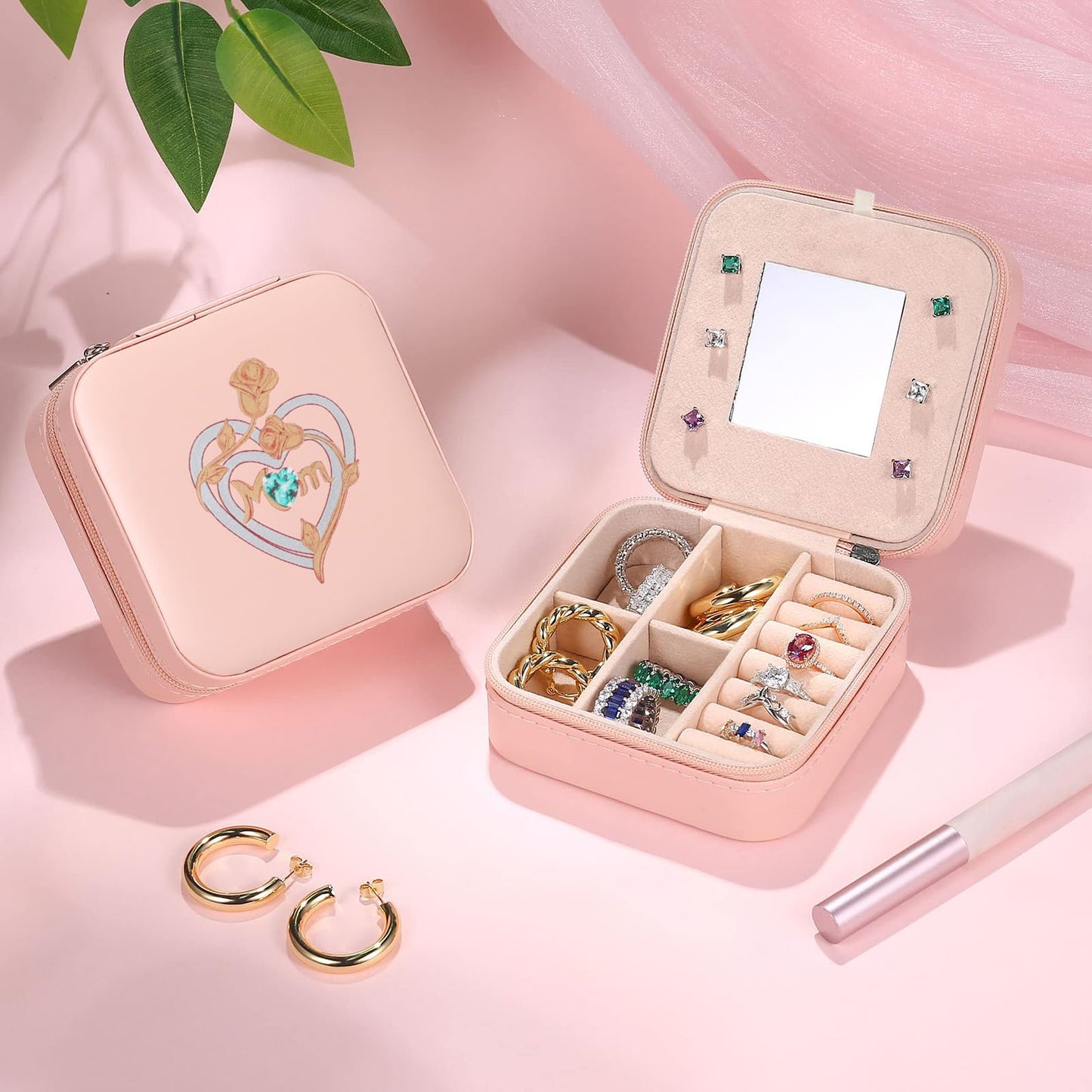 Luxury Pink PU Leather Jewelry Box for Mom - Perfect for Earrings, Rings, Necklaces | Ideal for Mother's Day, Christmas, Thanksgiving