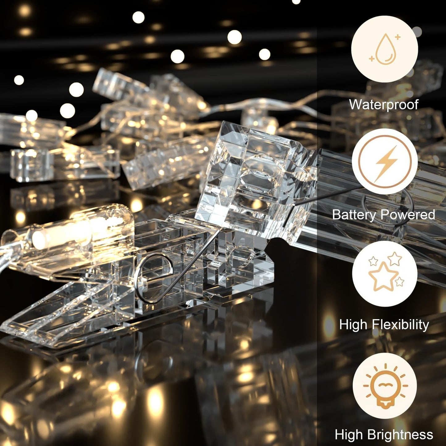 Photo Clip String Lights 17 FT: 50 LED Fairy Lights with Clips for Bedroom, Wall, Patio, Halloween, Thanksgiving, Wedding & More – Battery Operated with Dual Modes