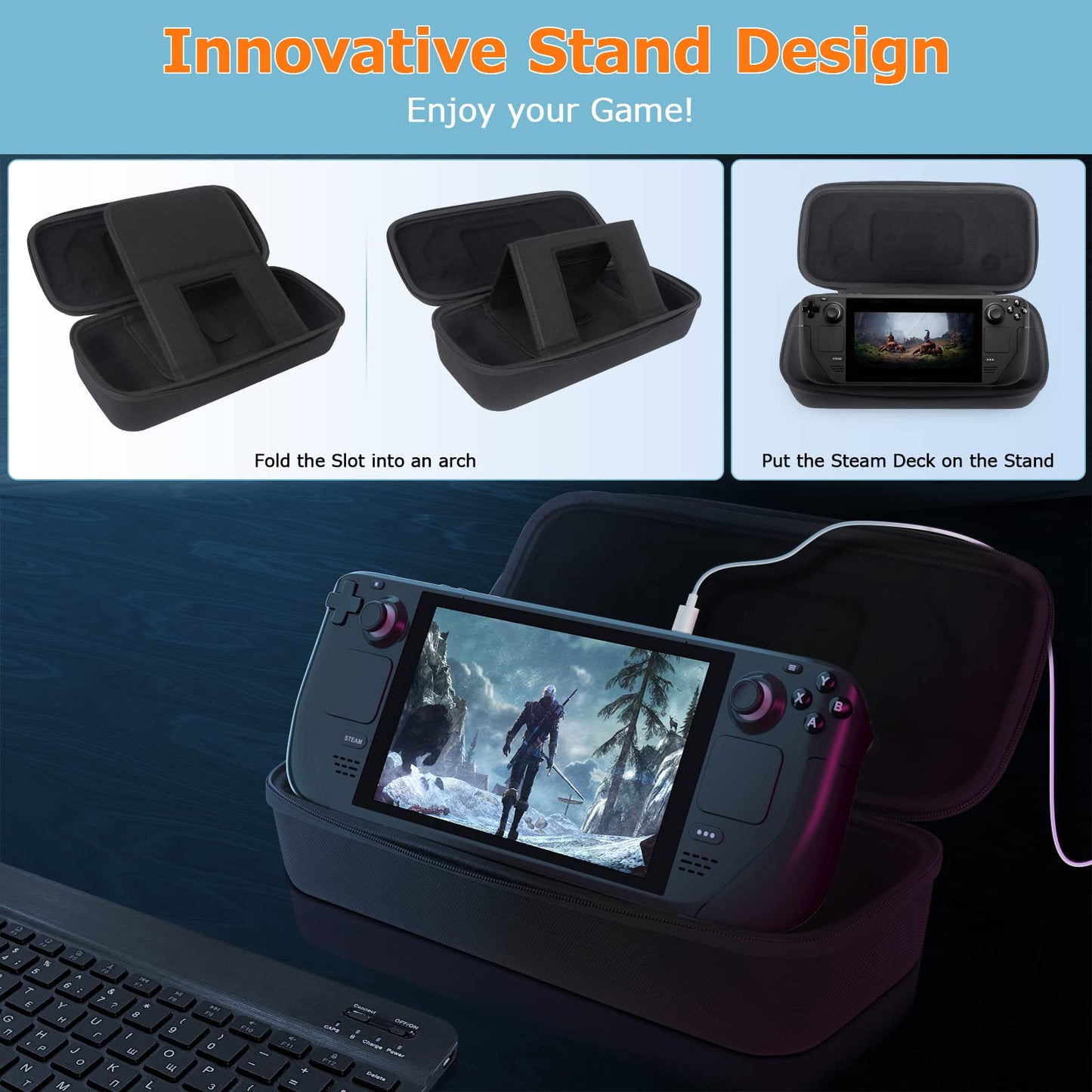 Black Steam Deck Carrying Case w/ Space For Charger & 10 SD Game Cartridges