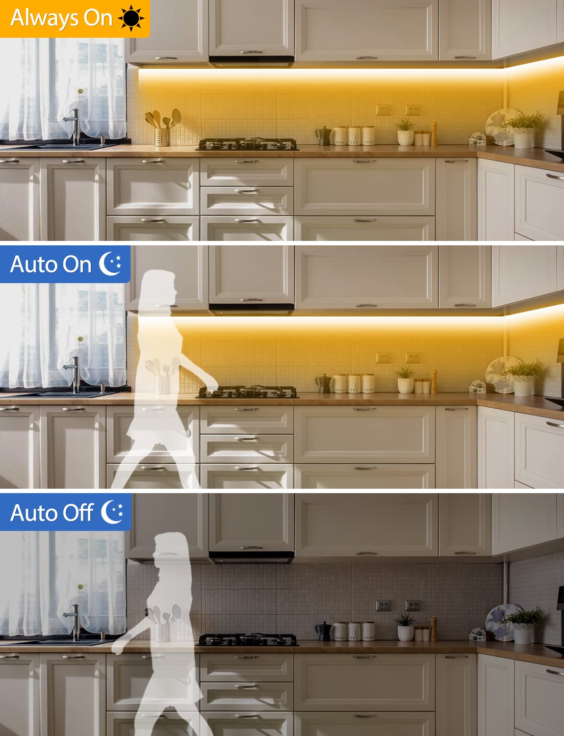 16.4ft Plug-in Under Bed/Cabinet Motion Sensor Warm White LED Light Strip No App