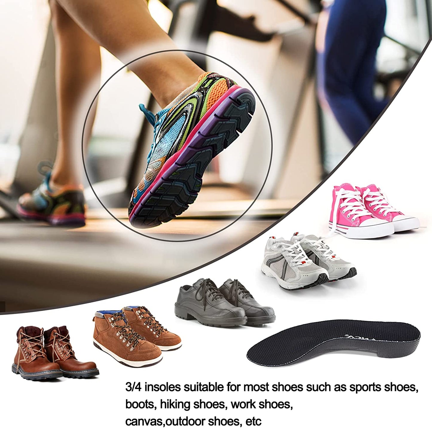 Black Men's 10-11.5 Arch Support Insoles for Plantar Fasciitis Foot Pain Relief