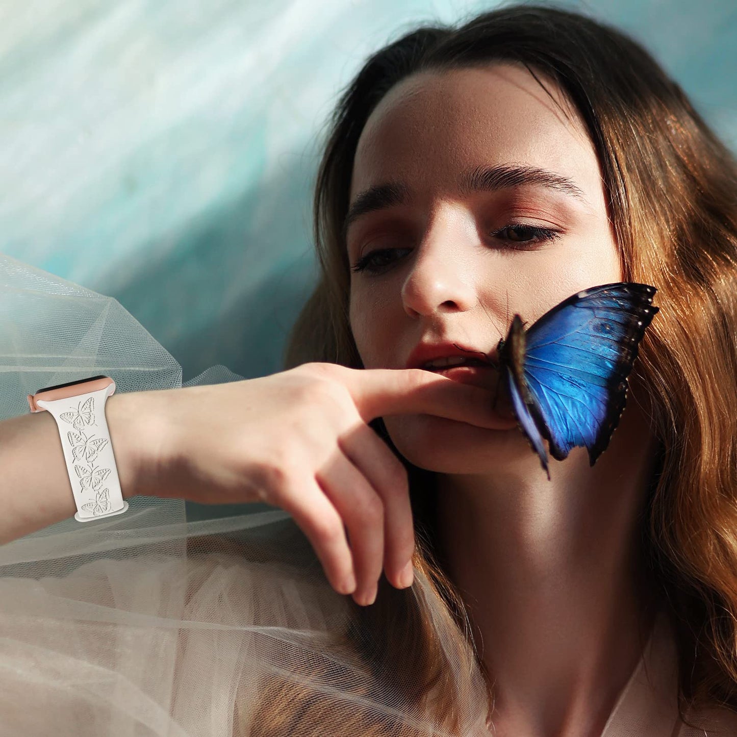 White Butterfly Engraved Soft Silicone Apple Watch Sport Band 38mm/40mm/41mm