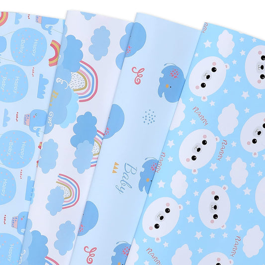 Baby Shower Wrapping Paper, Precut 12 Sheets - Cute Designs for Boys & Girls, Noticeable Typo on One Sheet, Eco-Friendly, 20" x 29" (50.8cm x 73.7cm)