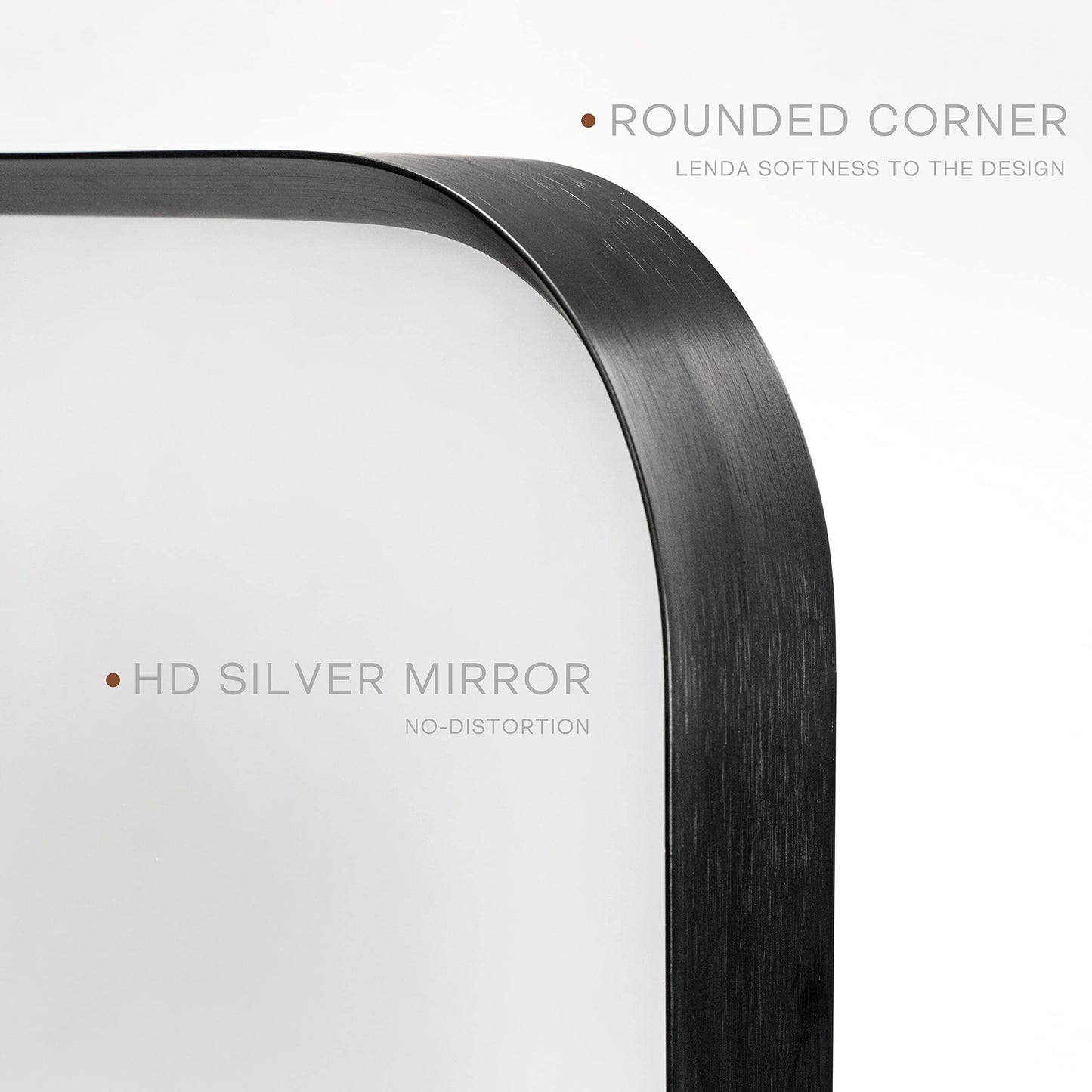 20"x30" Black Metal Framed Rounded Corner Rectangular Wall Mount Vanity Mirror