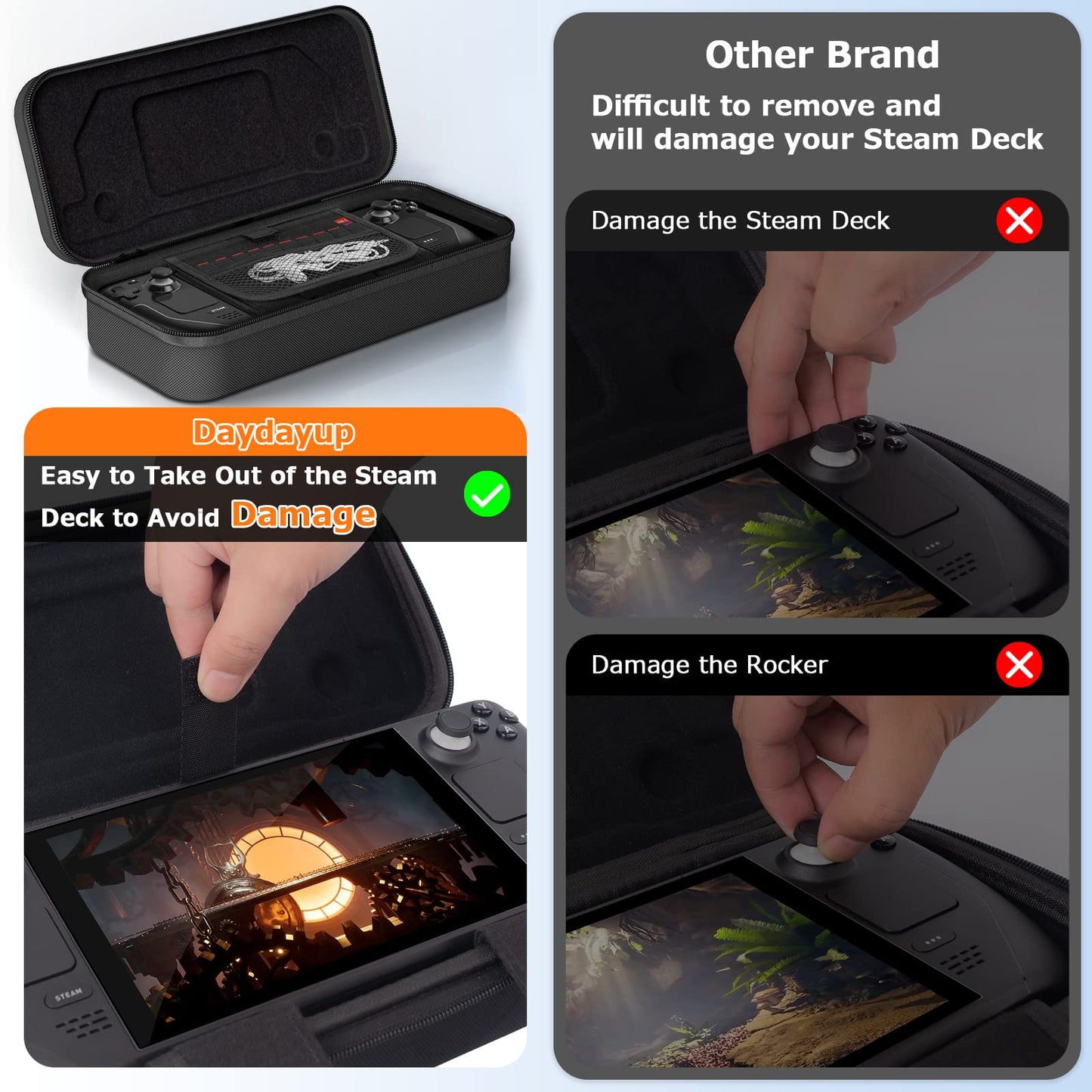 Black Steam Deck Carrying Case w/ Space For Charger & 10 SD Game Cartridges