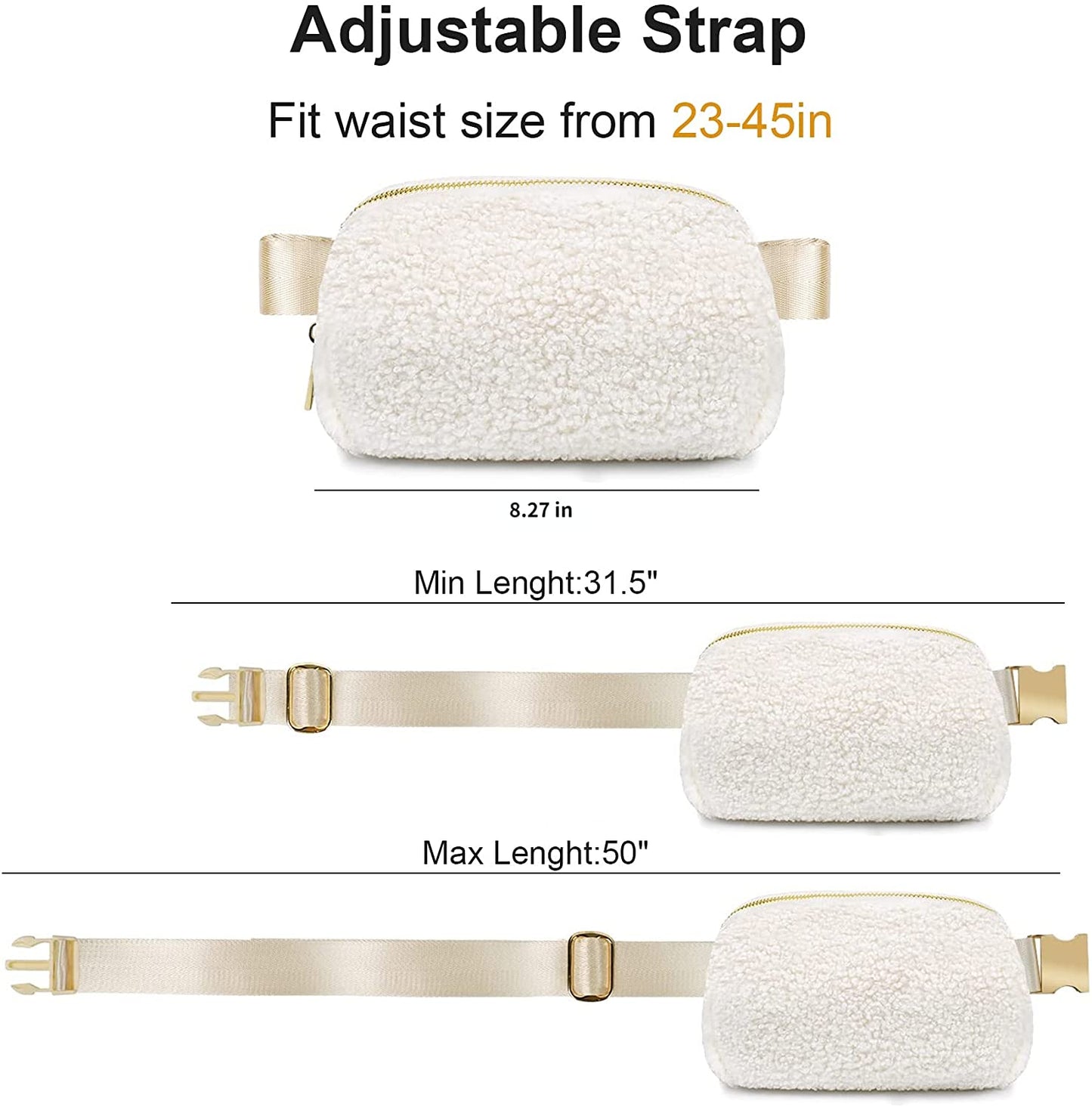 Fleece Belt Bag/Fanny Pack/Crossbody Bag w/ Hardware Buckle & Adjustable Strap