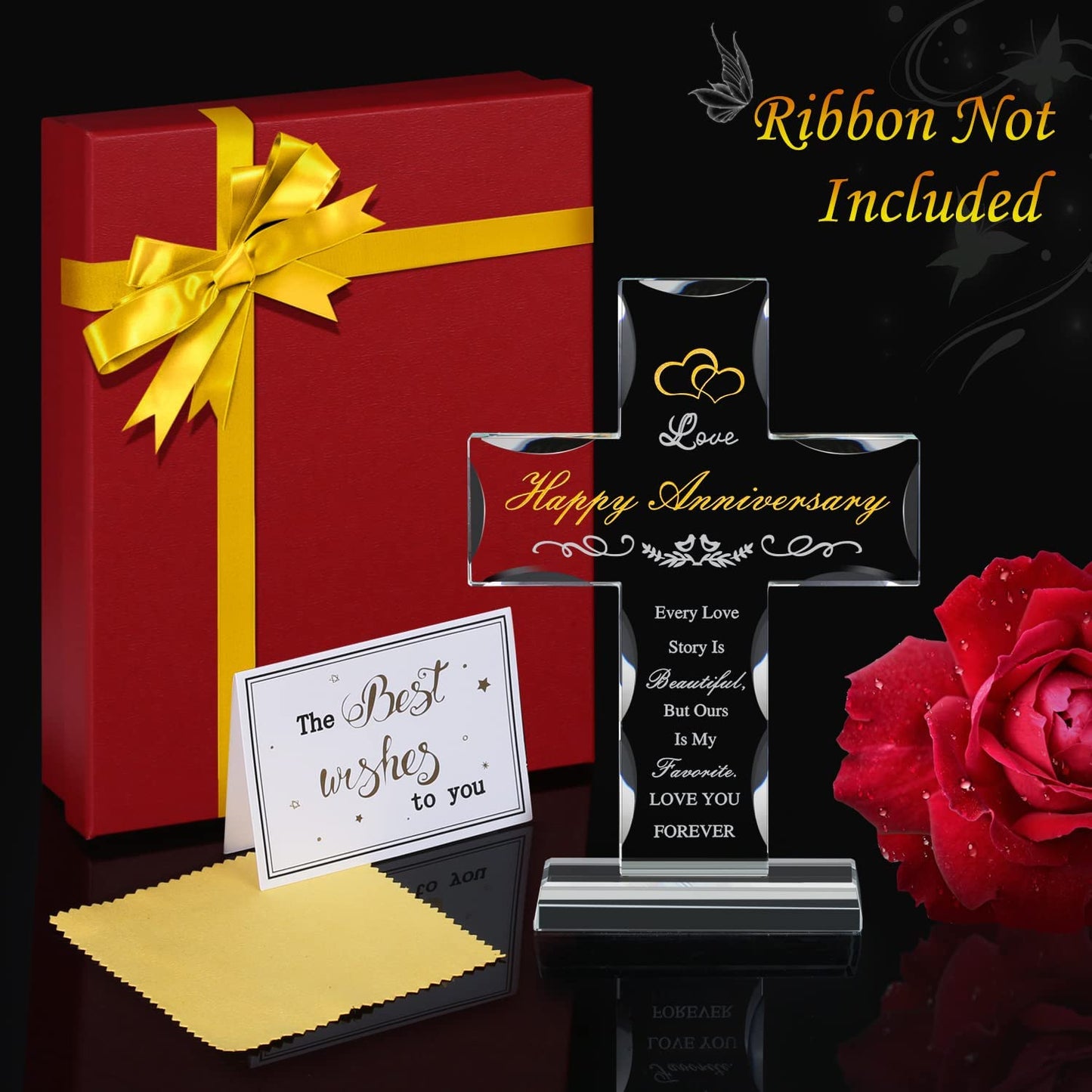 7.67"x5.31" "Happy Anniversary" Gift Crystal Cross