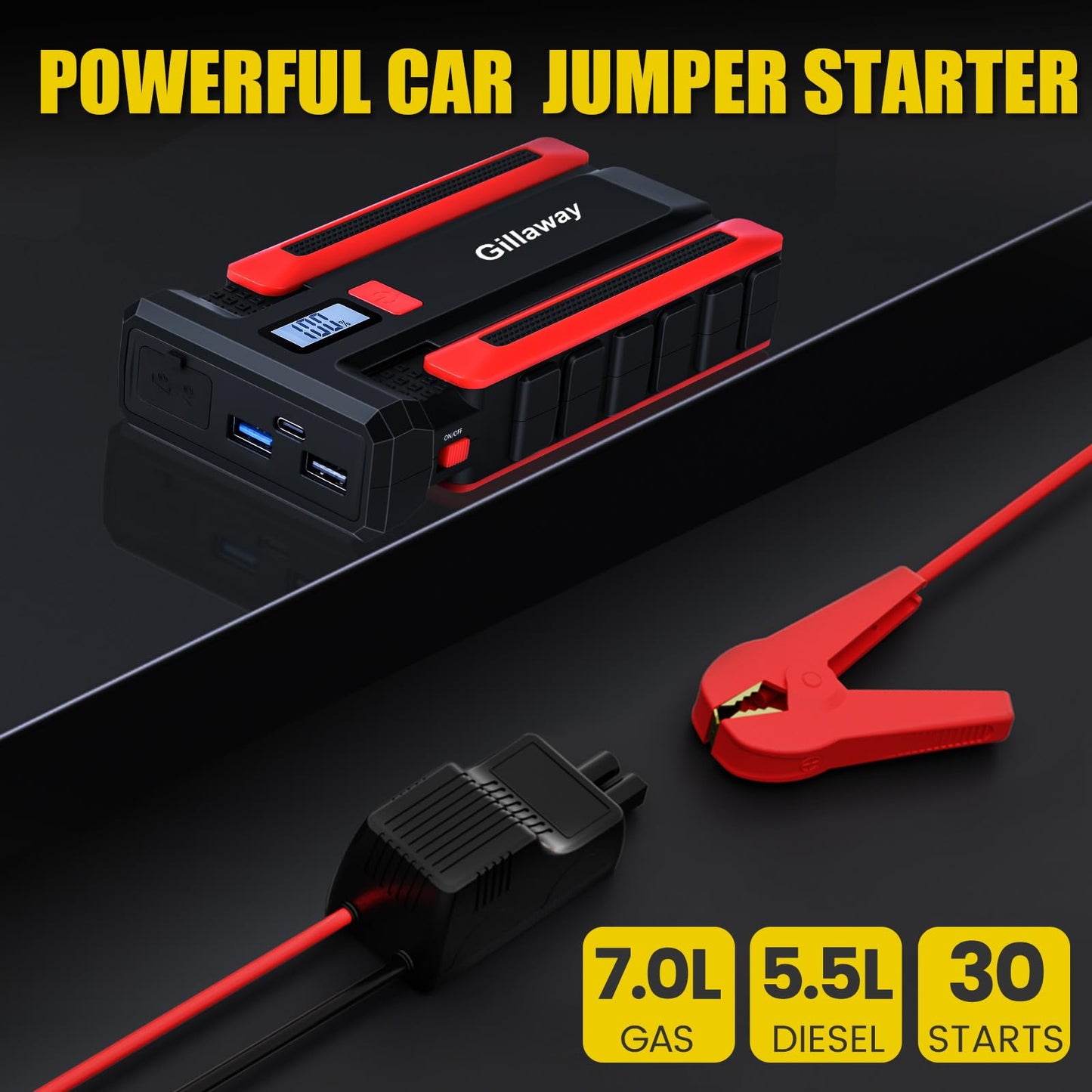 1500A Peak Jump Starter Battery Pack: Portable, Multi-Vehicle Compatible, Advanced Safety Features, USB, LED Light - Perfect for Cars, Trucks, Boats, RVs