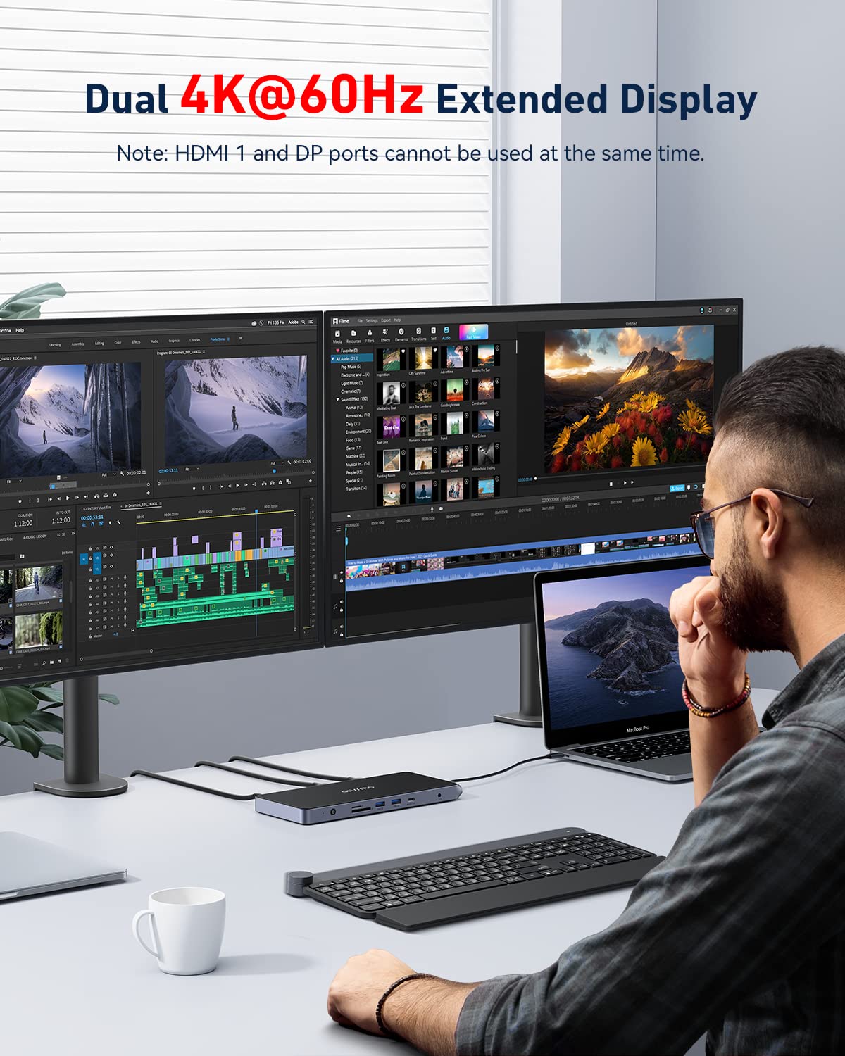 13-in-1 USB-C Laptop Docking Station 20W Charging Dual 4K HDMI & DisplayPort