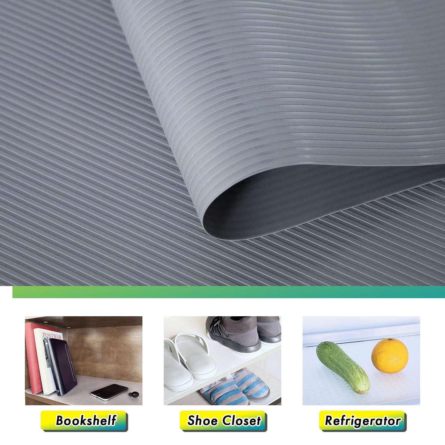 Shelf Liner, Non-Slip for Cabinets & Drawers, Gray 11.8" x 9.8 FT, Waterproof, Easy to Cut & Install, BPA-Free, Protects Surfaces, Ideal for Kitchen, Fridge & More.