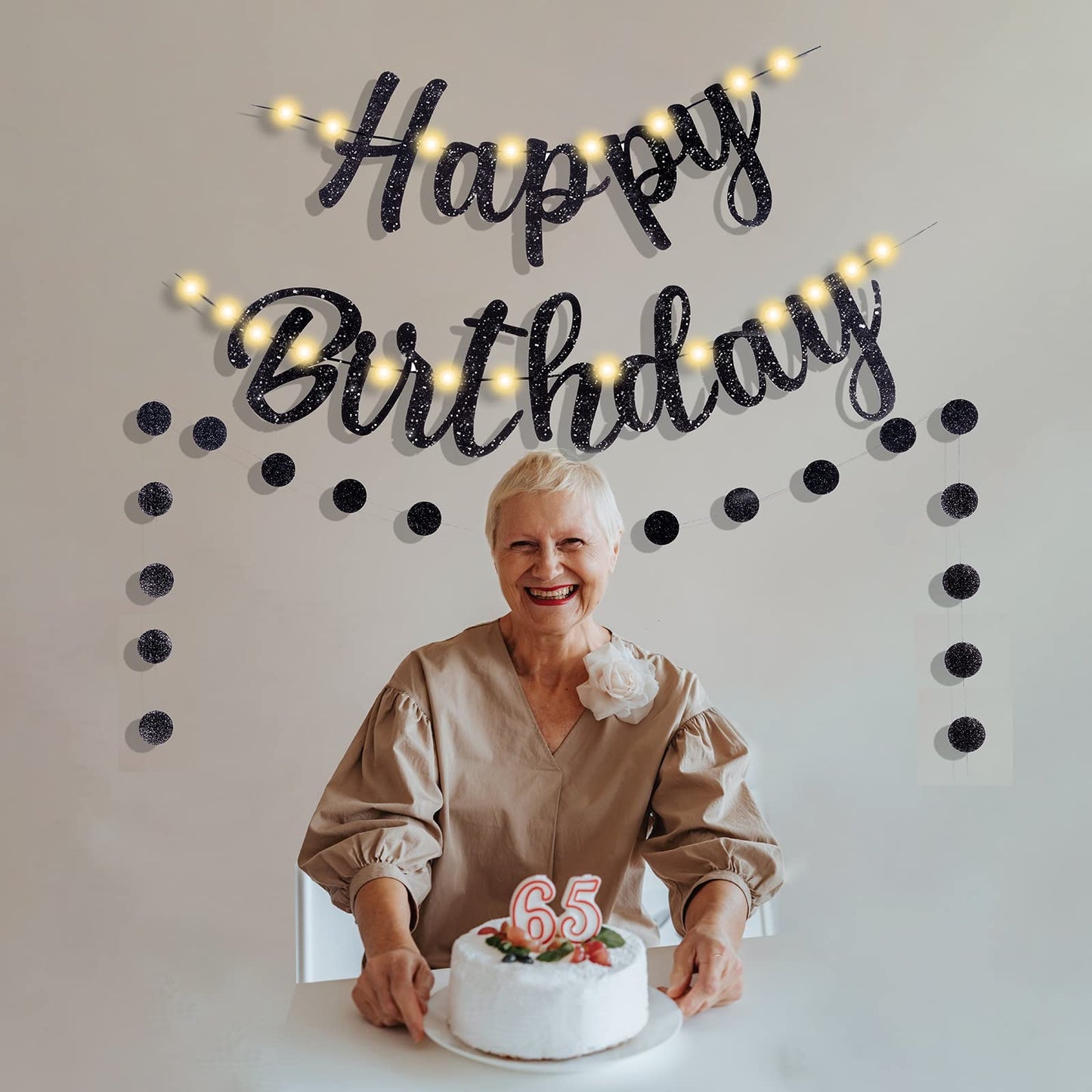 Black Happy Birthday Banner with Lights - Ideal Glow Decor for Both Men & Women