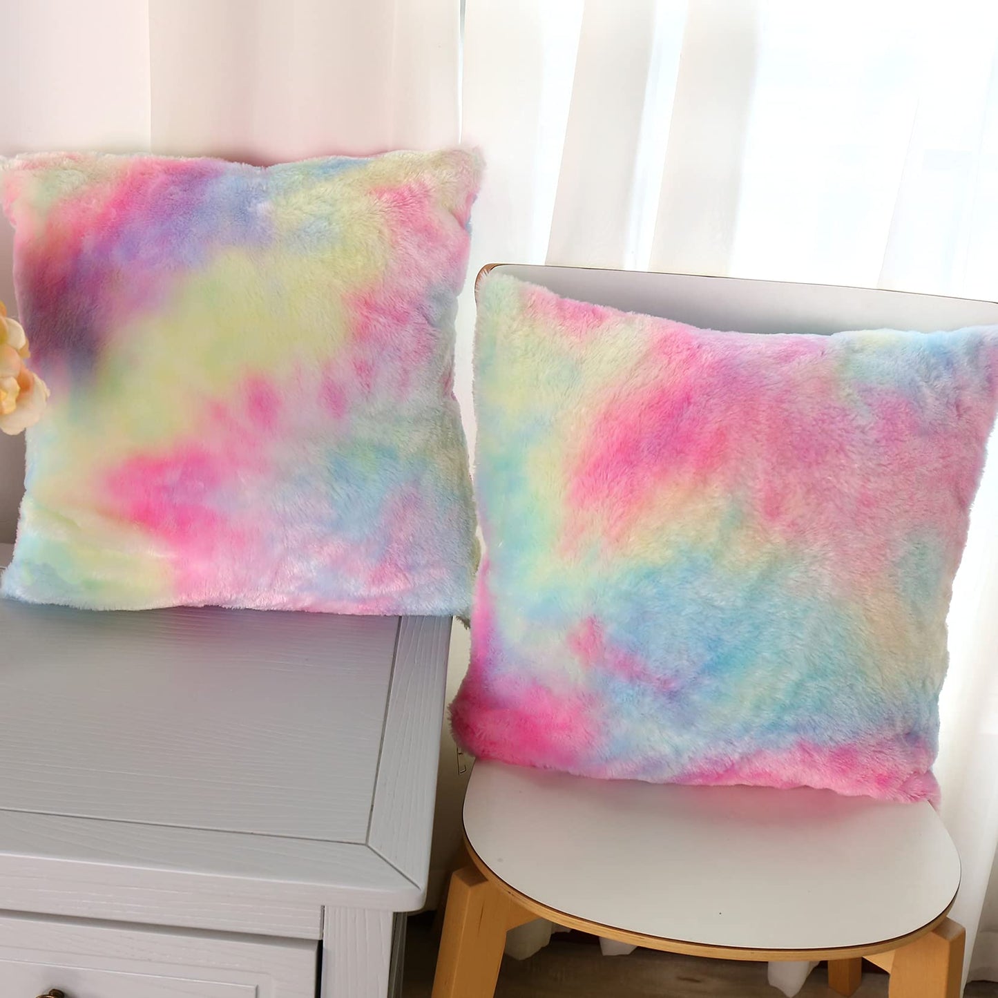 2pk 18"x18" Super Soft Fluffly Faux Fur Wool Tie Dye Throw Pillow Covers
