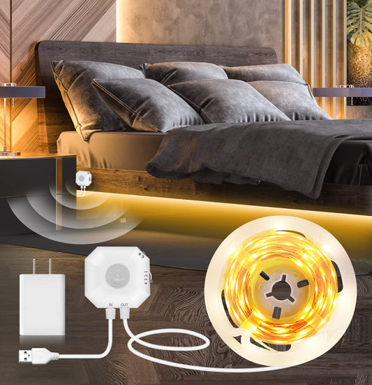 16.4ft Plug-in Under Bed/Cabinet Motion Sensor Warm White LED Light Strip No App